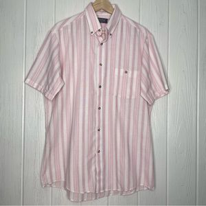 Vintage Par Four Button Up Shirt Lg Tall Short Sleeve Pink White Striped Oxford